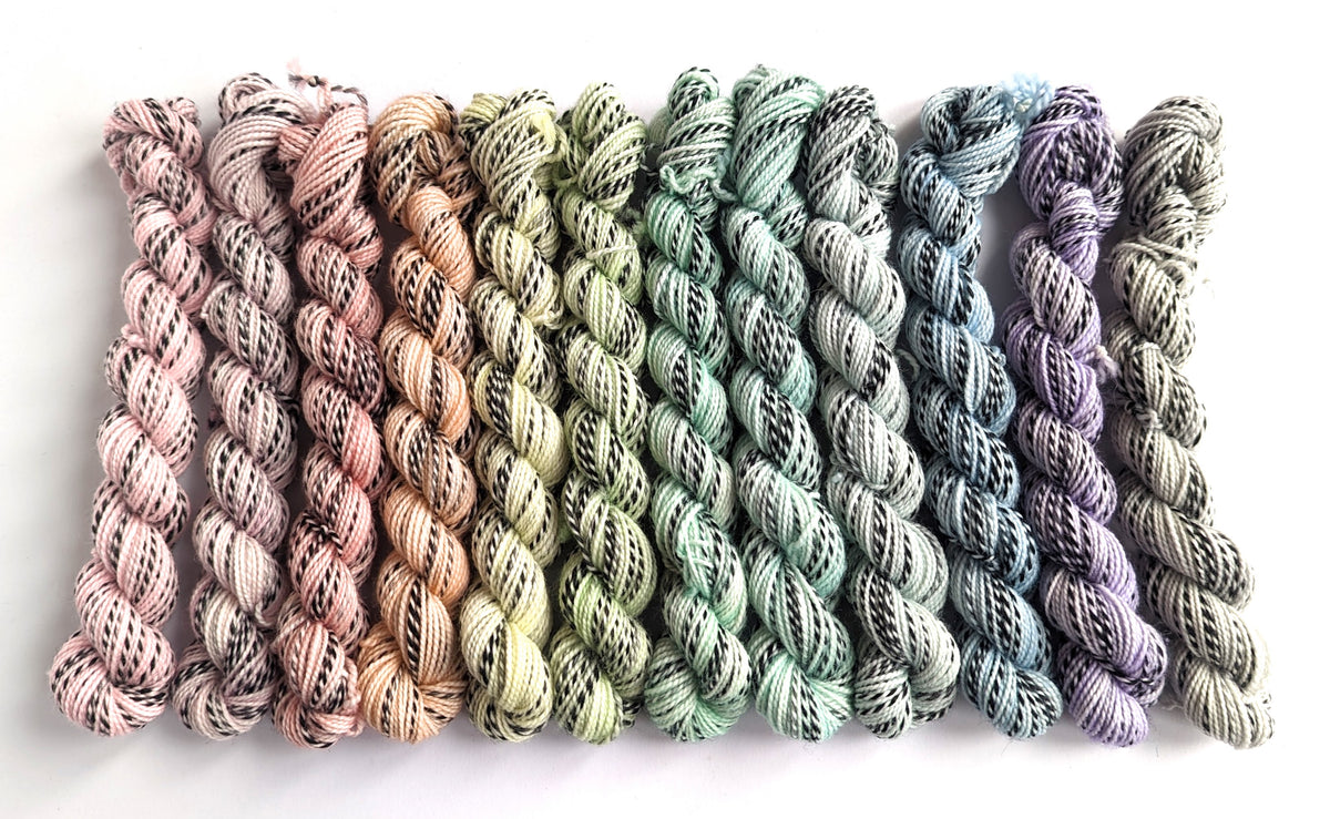 Unicorn Pastel Rainbow mini yarn set of 6 solid colored mini skeins - Hand  dyed gradient sparkle fingering weight yarn