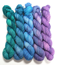 Load image into Gallery viewer, Greens-blues-purples gradient set, choose from sock or DK sets 5 x 50g.
