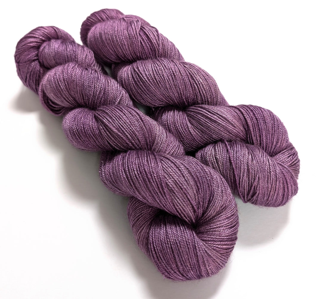 Purples, on baby camel/silk 4ply/fingering weight yarn.