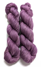 Load image into Gallery viewer, Purples, on baby camel/silk 4ply/fingering weight yarn.
