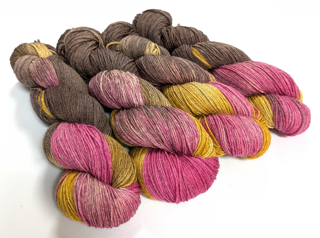 Curative Colours on cormo/silk 4ply/fingering weight.