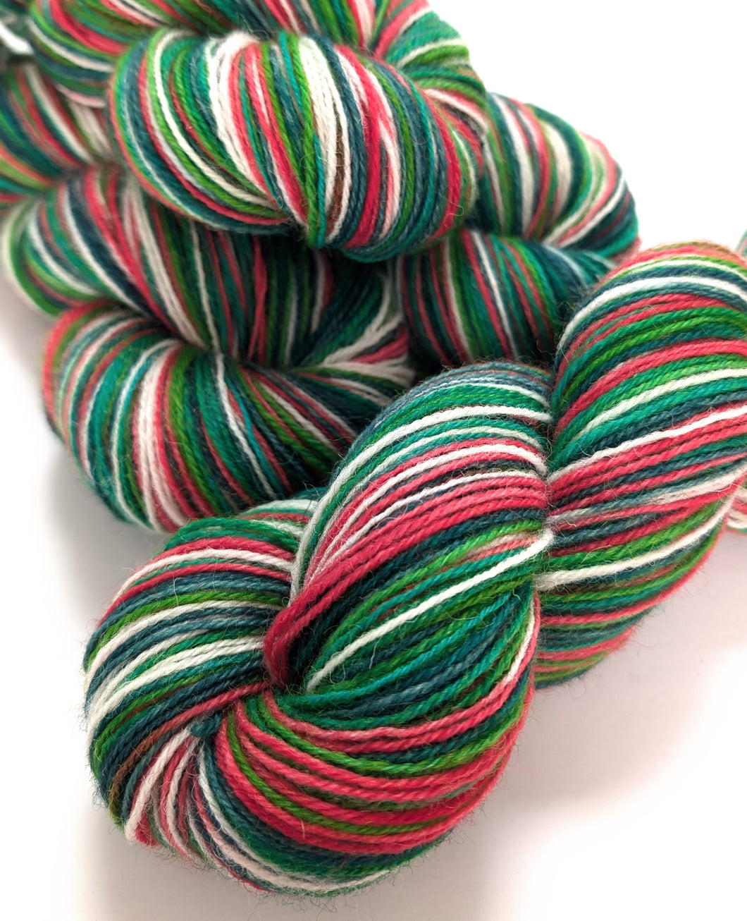 Holly Jolly Christmas on Talamh sock yarn.