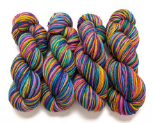 Load image into Gallery viewer, Wintertime Rainbow, on Exmoor sock yarn.
