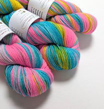 Load image into Gallery viewer, Lady Glitter Sparkles on superwash BFL/nylon sock yarn.
