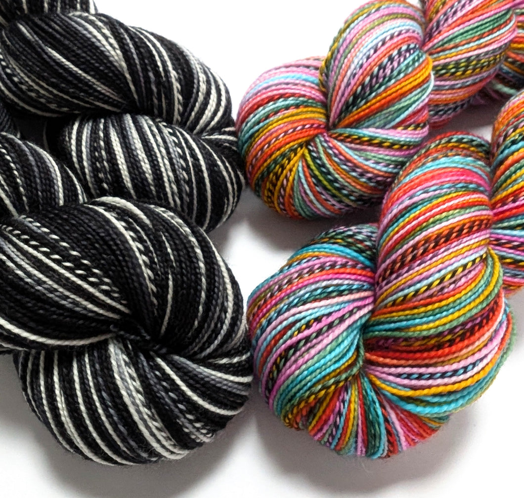 Jack & Sally on superwash merino/nylon 'zebra' sock.