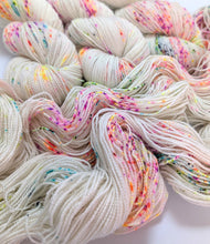 Load image into Gallery viewer, Murder on the Dancefloor on superwash Merino/nylon/sparkle sock yarn.
