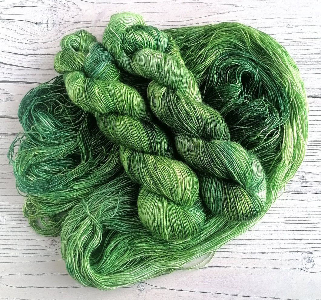 Green Man on superwash merino/alpaca/silk singles 4ply/fingering weight.