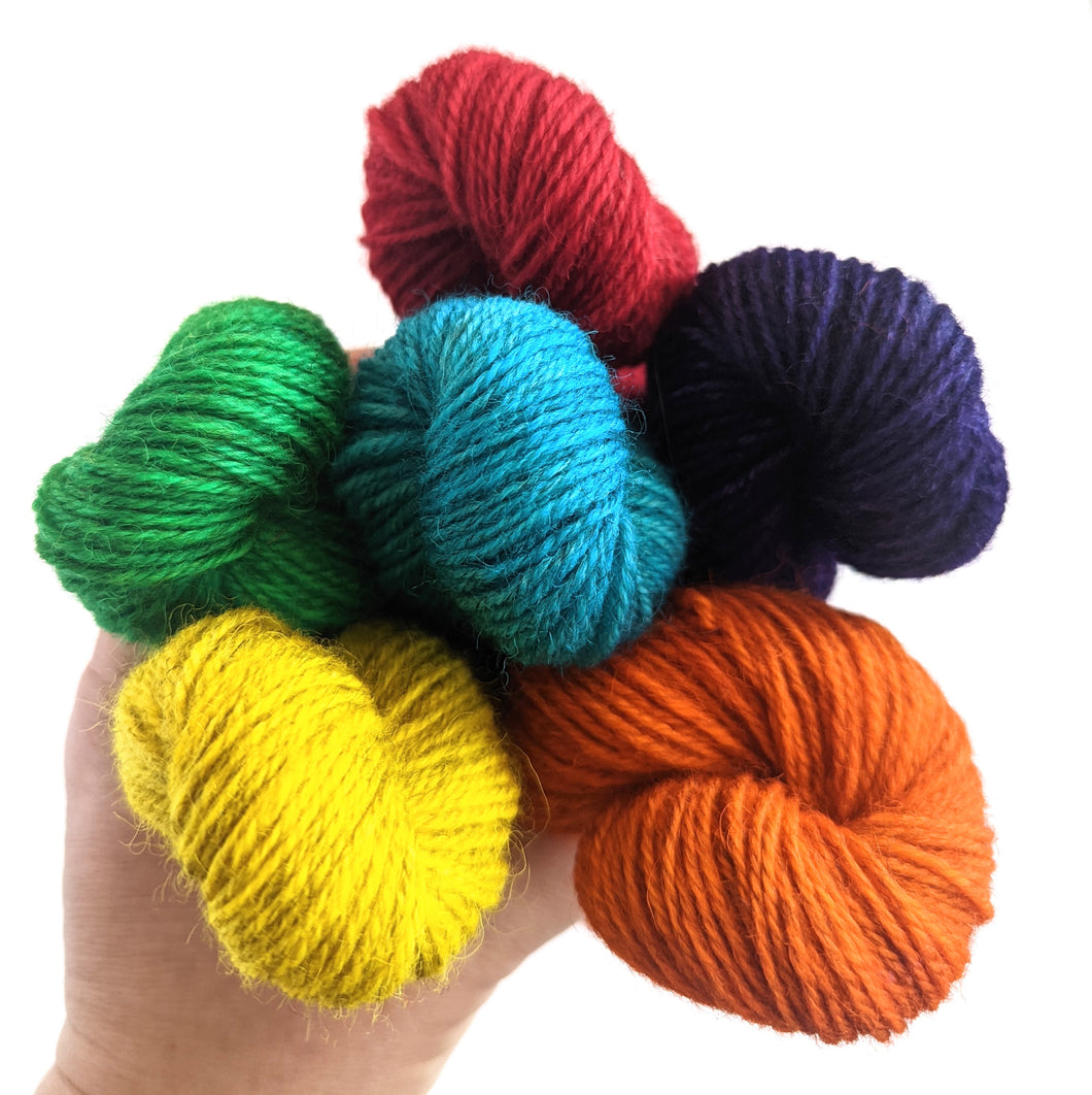 Hand dyed Rainbow mini skeins. Set of 6.